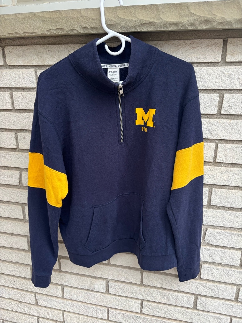 PINK Victoria's Secret Michigan Navy Quarter-Zip Sweatshirt with Yellow Accents